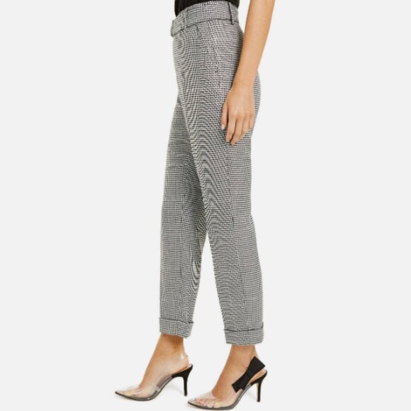 INC Tapered Leg Pants Houndstooth Plaid Black White Silver Metallic Size 4 - Picture 3 of 15